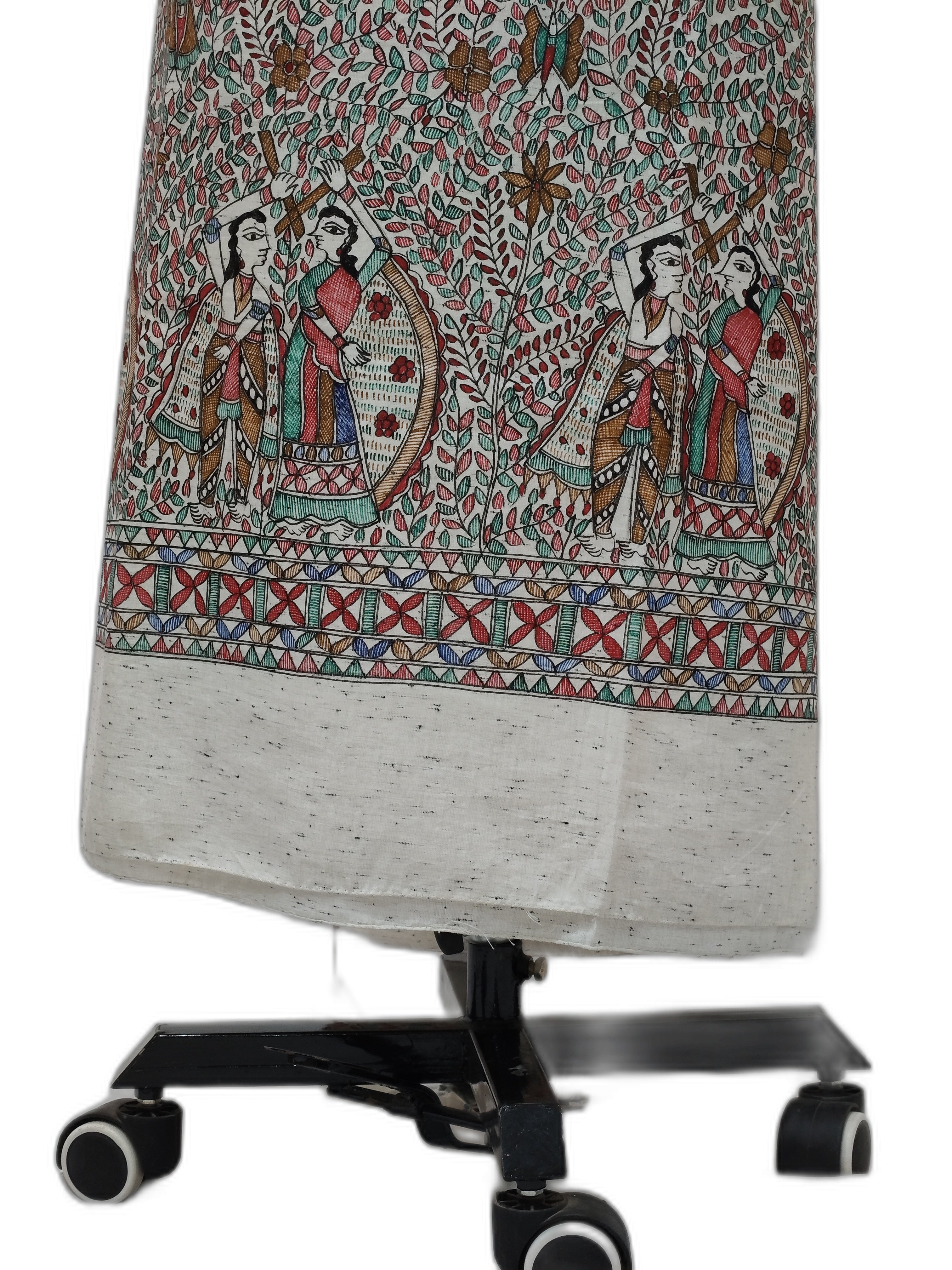 All-Over Hand-Painted Unstitched Madhubani Kurti on Cotton – Off-White